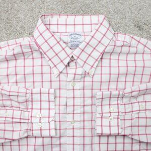 Brooks Brothers Shirt Mens XL Red/White Regent Fit Stretch Long Sleeve Button